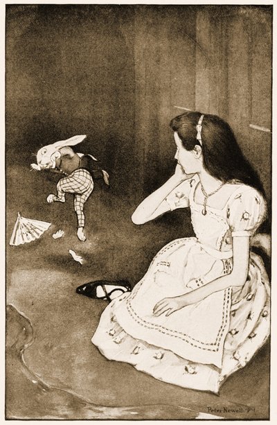 Il Coniglio si spaventò violentemente, illustrazione per Le avventure di Alice nel Paese delle Meraviglie di Lewis Carroll, 1901 da Peter Newell